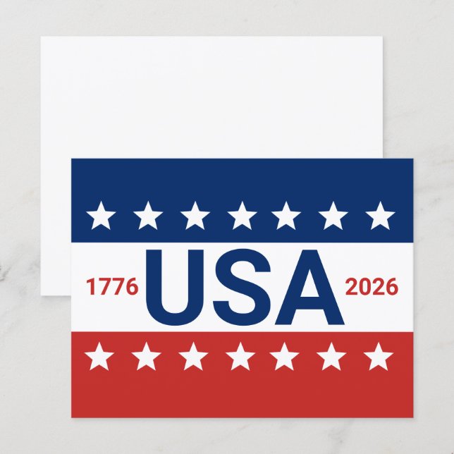 Carte Postale USA 1776 2026 250e anniversaire Rouge Blanc Bleu (Devant / Derrière)