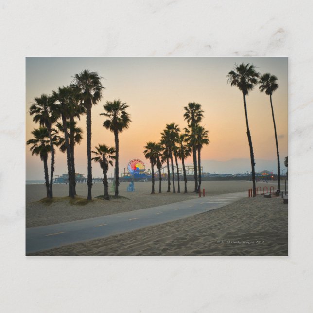 Carte Postale USA, Californie, Père Noël Monica Pier au coucher  (Devant)