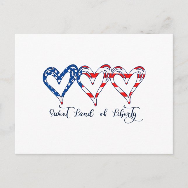 Carte Postale USA Drapeau Patriotique Coeurs 4 juillet Sweet Lan (Devant)