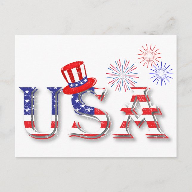 Carte Postale USA en étoiles et en bandes (Devant)