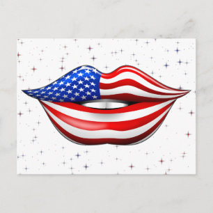 Carte Postale USA Flag Lipstick on Smiling Lips Postcard