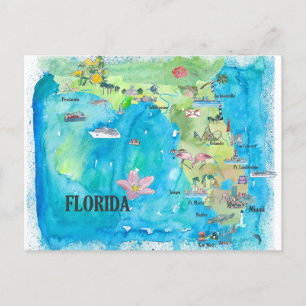 Carte Postale USA Florida State Fine Art Print Retro Vintage Map