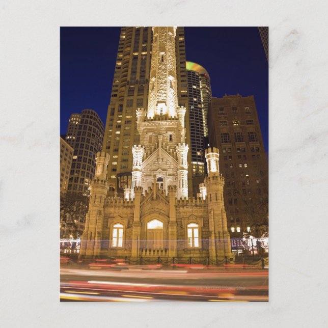 Carte Postale USA, Illinois, Chicago, Water Tower illuminée (Devant)