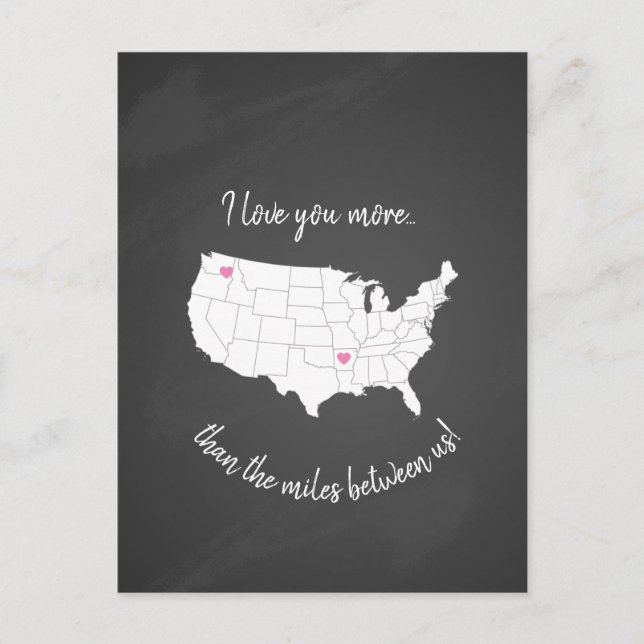 Carte Postale USA Je t'aime plus que les kilomètres entre nous (Devant)