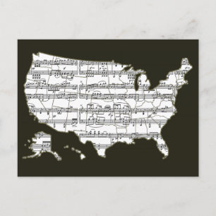 Carte Postale USA Map & Musical Notes