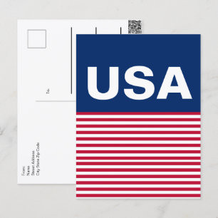 Carte Postale USA Rouge Blanc et Bleu Patriotique Recto-Verso