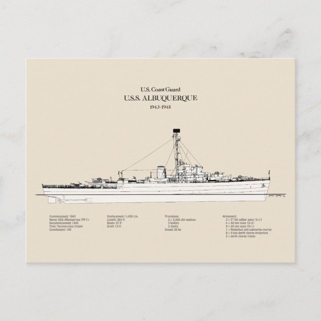 Carte Postale USCG USS Albuquerque PF-7 - SBD (Devant)