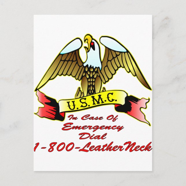 Carte Postale USMC En Coque D'Urgence Composez 1-800-Cou En Cuir (Devant)