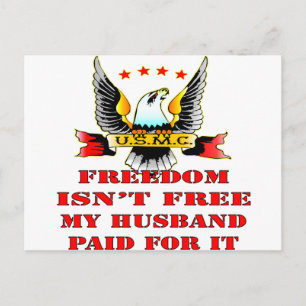 Carte Postale USMC Freedom n'est pas libre Mon mari payé pour ça
