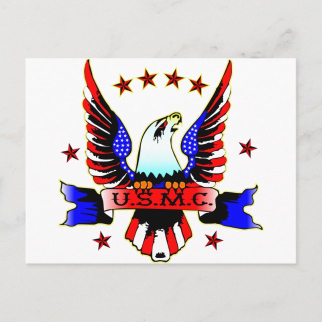 Carte Postale USMC Old School Rouge blanc et bleu tatouage d'aig (Devant)