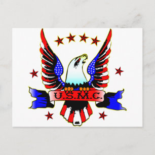 Carte Postale USMC Old School Rouge blanc et bleu tatouage d'aig