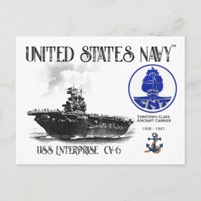 Carte Postale USS ENTERPRISE CV-6 TRANSPORTEUR D'AÉRONEFS - Cart (Devant)