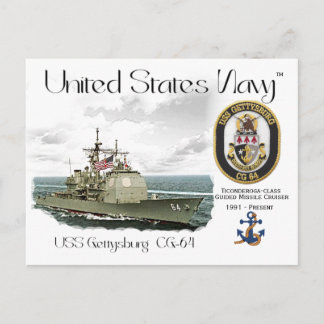 CARTE POSTALE USS GETTYSBURG CG-64 GUIDED MISSILE CRUISER