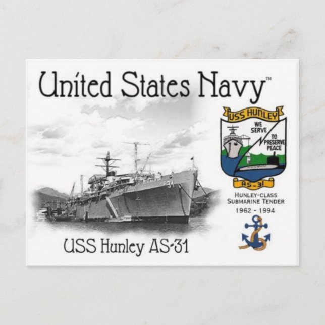 CARTE POSTALE USS HUNLEY AS-31 SOUS-MARINE TENDER POSTCARD (Devant)