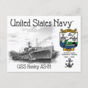 CARTE POSTALE USS HUNLEY AS-31 SOUS-MARINE TENDER POSTCARD