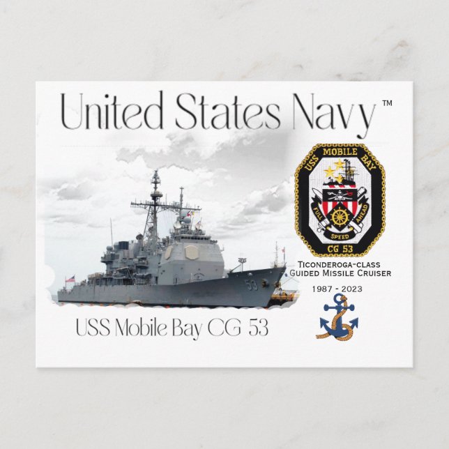 CARTE POSTALE USS MOBILE CG-53 GUIDED MISSILE CRUISER (Devant)
