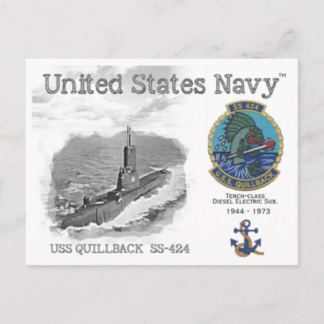 Carte postale USS QUILLBACK SS-424 SOUS-MARINE (Devant)