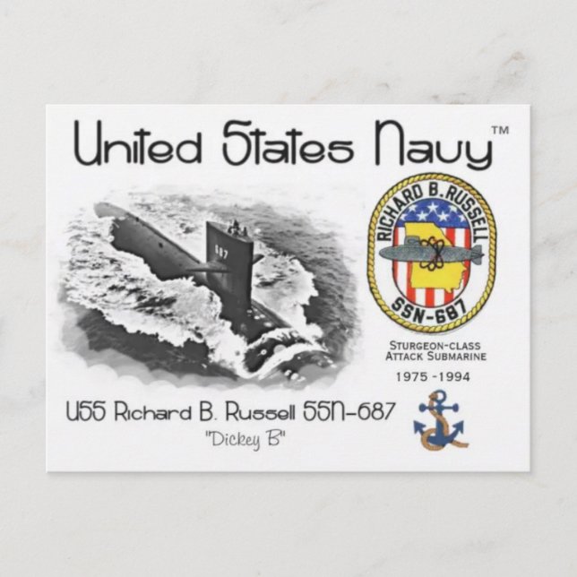 Carte postale USS RICHARD B. RUSSELL SSN-687 SOUS- (Devant)