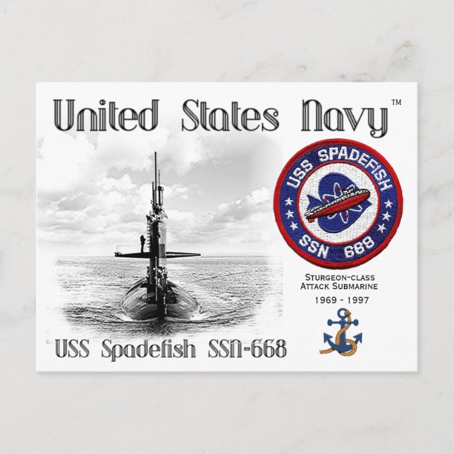 CARTE POSTALE USS SPADEFISH SSN-668 SOUS-MARINE (Devant)