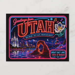 Carte Postale Utah Neon État Rétro Vintage
