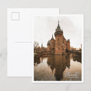 Carte Postale Utrecht Pays-Bas Couleur Crayon Ville Paysage
