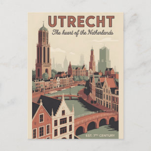 Carte Postale Utrecht Pays-Bas Skyline Rétro Cité Voyage