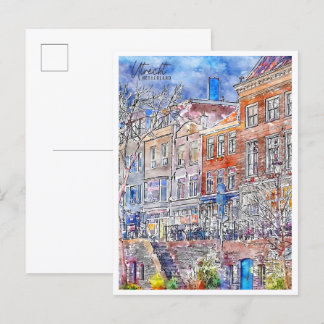 Carte Postale Utrecht Pays-Bas vintage voyage aquarelle