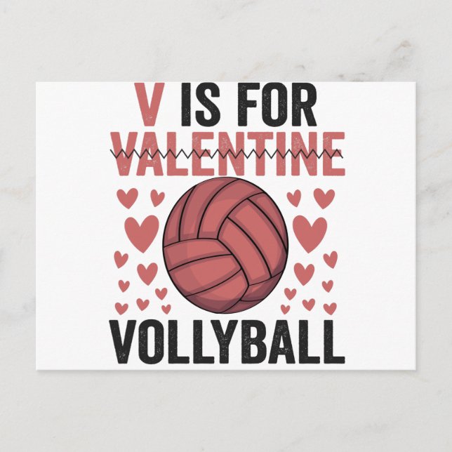Carte Postale V est pour la Saint-Valentin drôle de volley-ball  (Devant)
