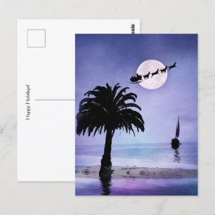 Carte Postale Vacances Beach Voilier avec Père Noël