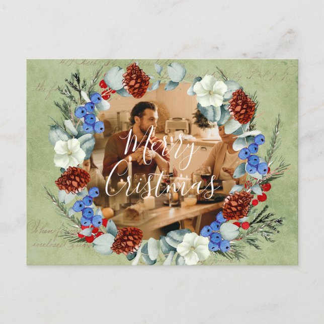 Carte Postale Vacances d'hiver Noël Photo encadrée Berry Pine (Devant)