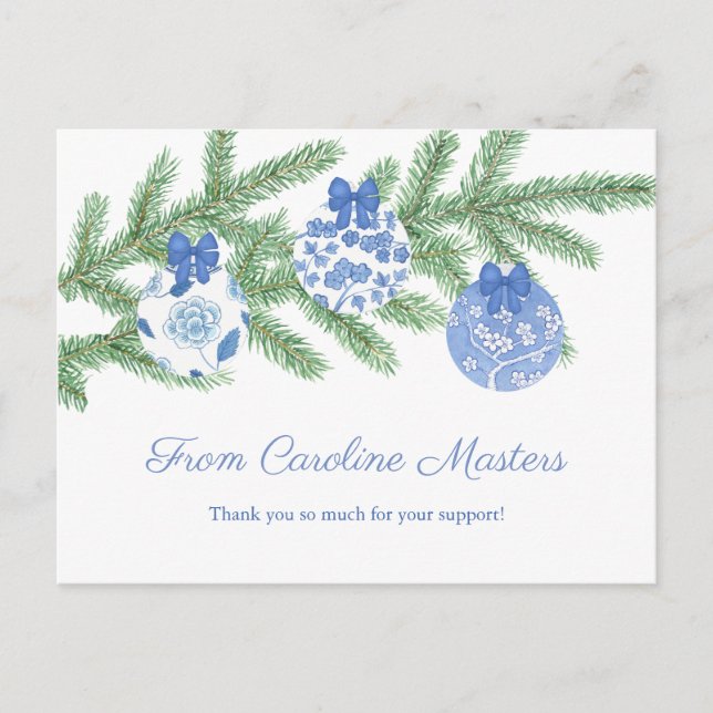 Carte Postale Vacances économiques Fir Tree Baubles Merci (Devant)