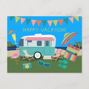 Carte Postale Vacances Heureuses Camping au Bord du Lac