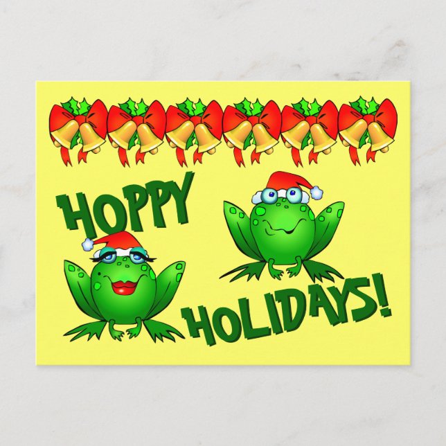 Carte Postale Vacances Hoppy Caricature Grenouilles de Noël Bows (Devant)