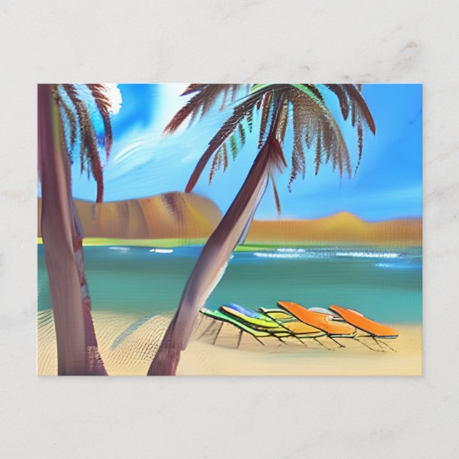 Carte Postale Vacances Océan et Palmiers | Maintenir le contact (Devant)