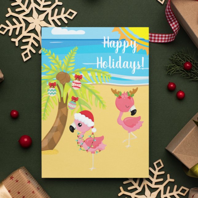 Carte Postale Vacances Tropical Beach Flamant rose Noël (Créateur téléchargé)