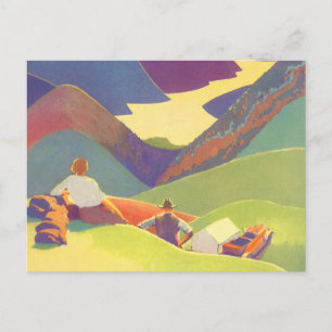 Carte Postale Vacances vintages en famille, Pique-nique dans les