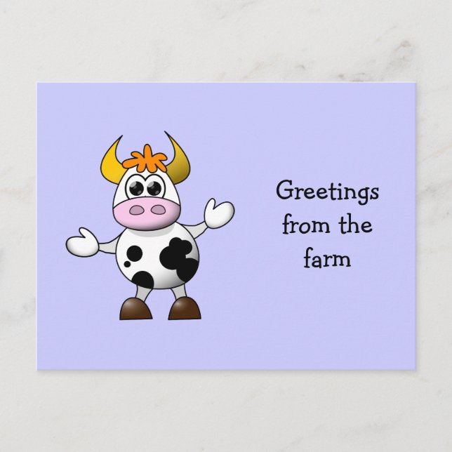 Carte Postale Vache caricaturale drôle (Devant)