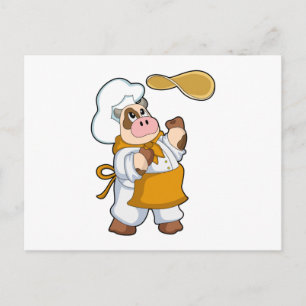 Carte Postale Vache comme cuisinier avec de la pâte