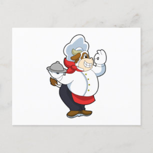 Carte Postale Vache comme serveur avec assiette de service