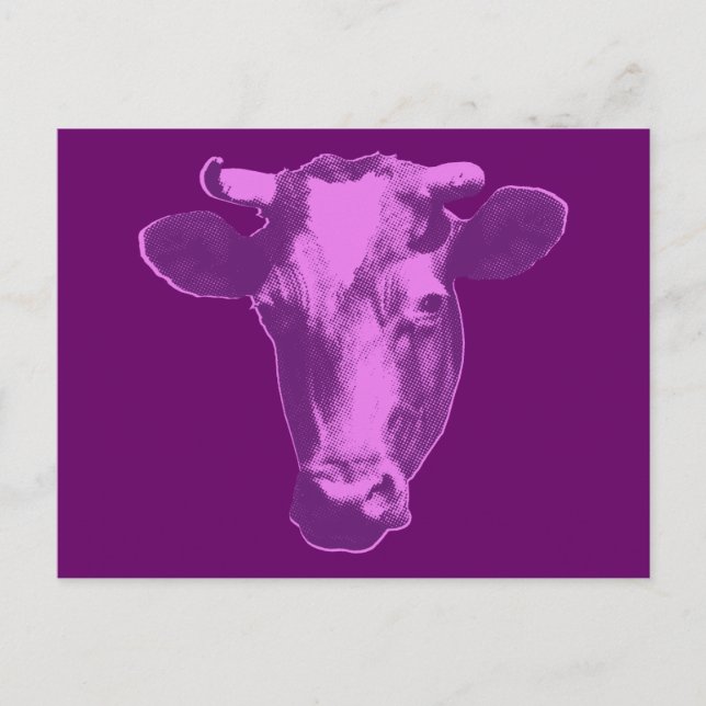 Carte Postale Vache d'art pop rose et violet (Devant)