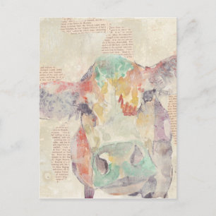 Carte Postale Vache de collage de la ferme aquarelle