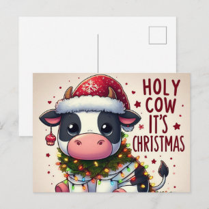 Carte Postale Vache de Noël Festive Vache sainte C'est Noël