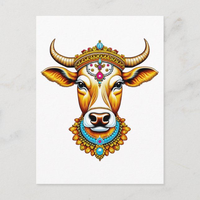 Carte Postale Vache décorée de Pongal (Devant)