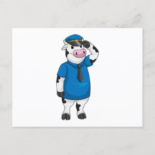 Carte Postale Vache en policier avec chapeau de policier