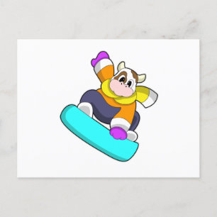 Carte Postale Vache en snowboard avec snowboard