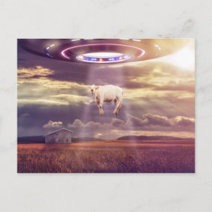 Carte Postale Vache enlevée par des Aliens Imaginaire Art