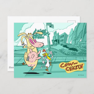 Carte Postale Vache et poulet à courir graphique