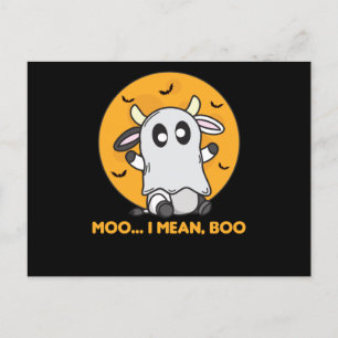 Carte Postale Vache Ghost Cute Kawaii Halloween Moo I Mean Boo