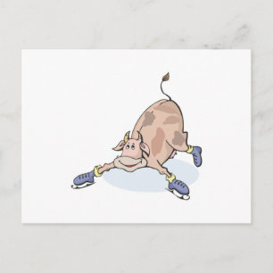 Carte Postale vache idiote sur des patins à glace