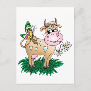 Carte Postale Vache mignonne et papillon